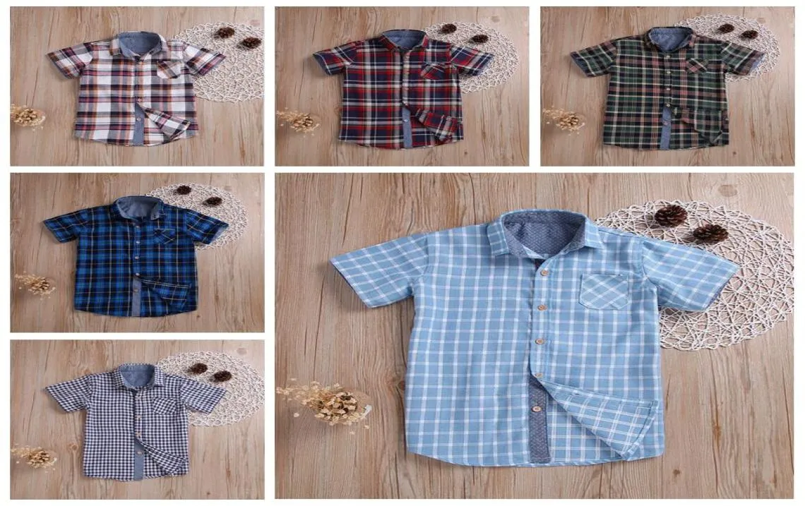 Kinderen Zomer Solid plaid T -shirts Babyjongen kleren Korte mouw losse tops katoenen rooster Casual shirts peuter boutique gentleman sui2334473