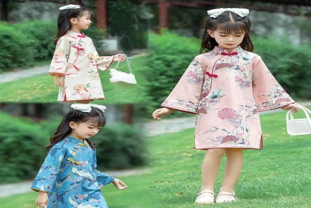 Girl039s klänningar 2022 Autumn Girl Dress Longsleved Förbättrad Cheongsam barn tonåring kinesisk stil prinsessor6303249