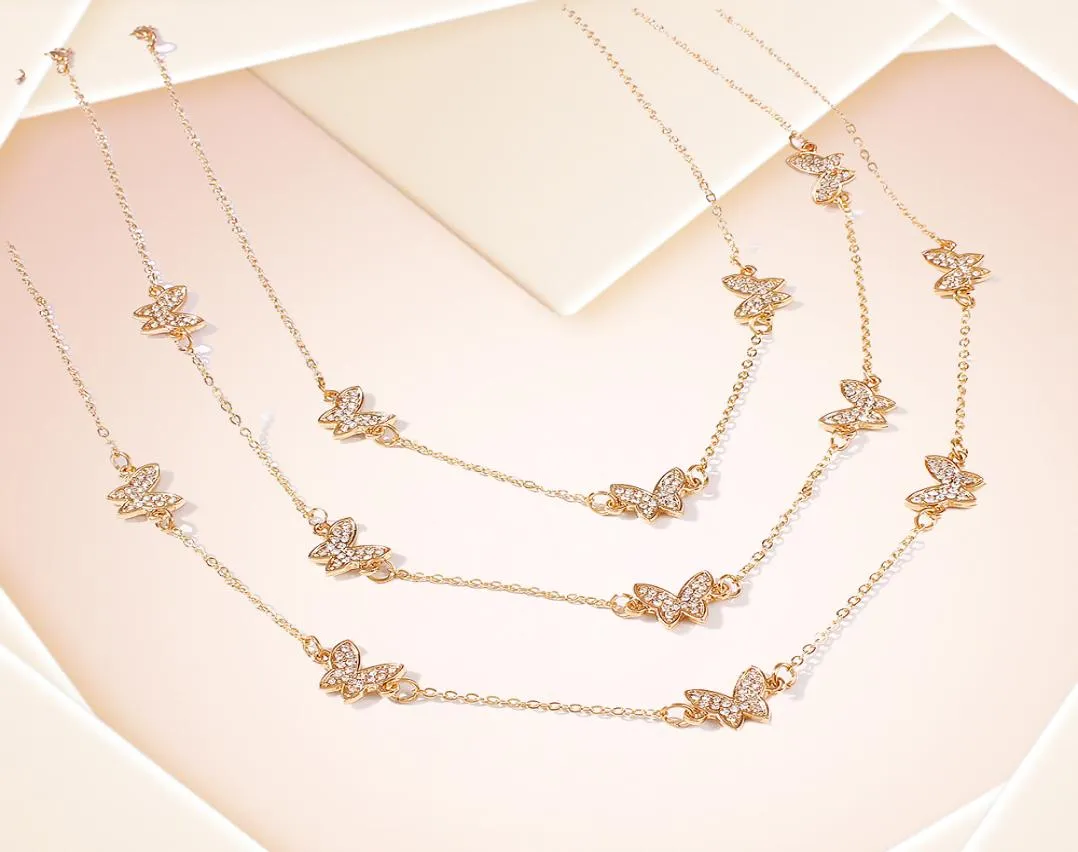 스파클링 라인 스톤 다이아몬드 나비 나비 멀티 레이어 여자를위한 초커 목걸이 골드 컬러 INS 패션 디자이너 317N7074947