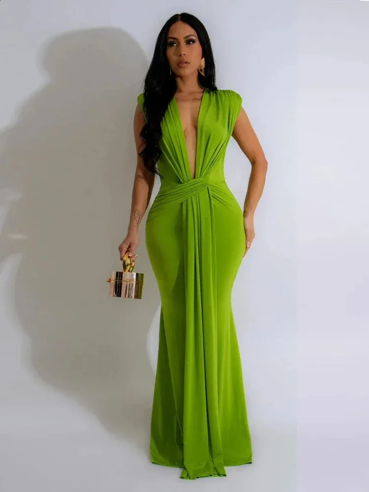 green emerald velvet dress Long Sleeve Knit Cami Maxi Dress Women Skin Tight Elegant Club Party F main image 1