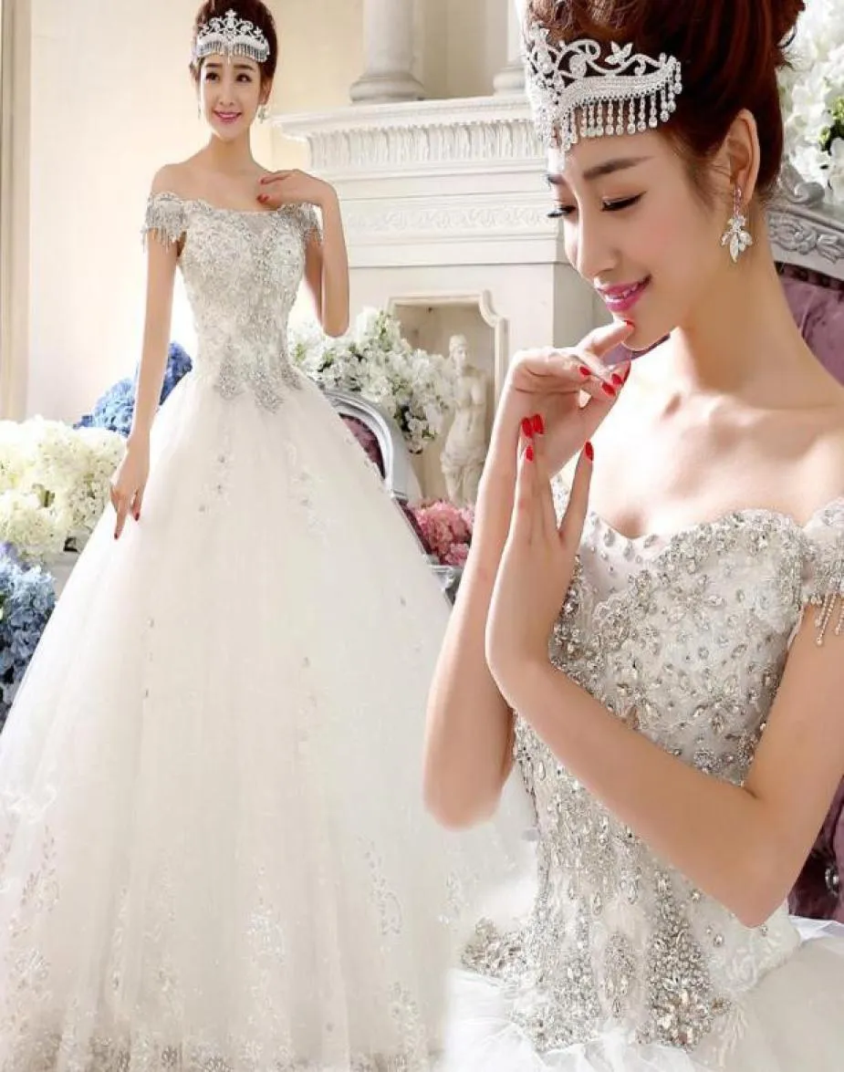 2018 Vestitido de novi NOVIA Luxury White Princess Wedding Abito da sposa ricamo in pizzo Crystal Slim Ball Gwon Custom Plus size3598879
