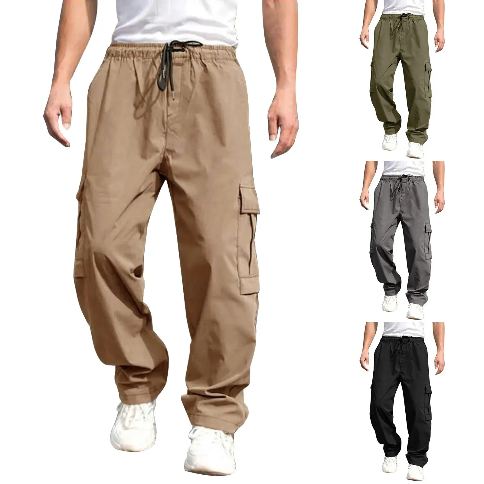 Pantalon décontracté pour hommes pour les vêtements de travail pour les jeunes du printemps et d'été avec plusieurs poches en ligne droite 240415