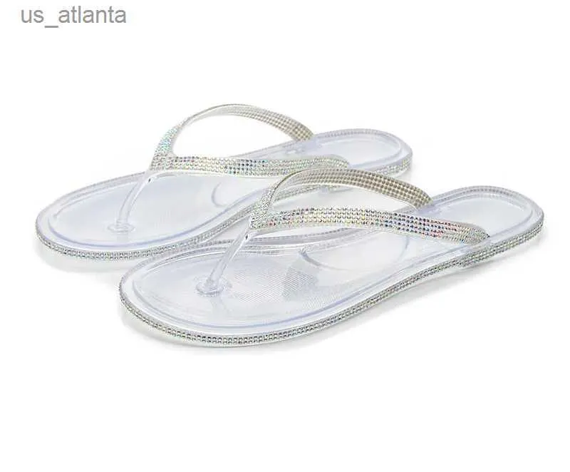 Slippers Summer Flip Flops Femmes Transparent plage Fashion Bright Rinestone Crystalout-Soes Shoes plus taille 36-41 H240416 EJSH