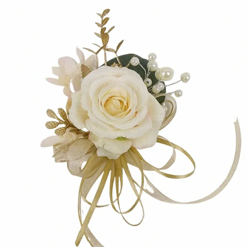 Yo Cho Boutnire for Groomsmen Bride Nagarstka Corsage Groom Boutnire sztuczna róża fałszywa perła kryształowy planer ślubny fr Z446#