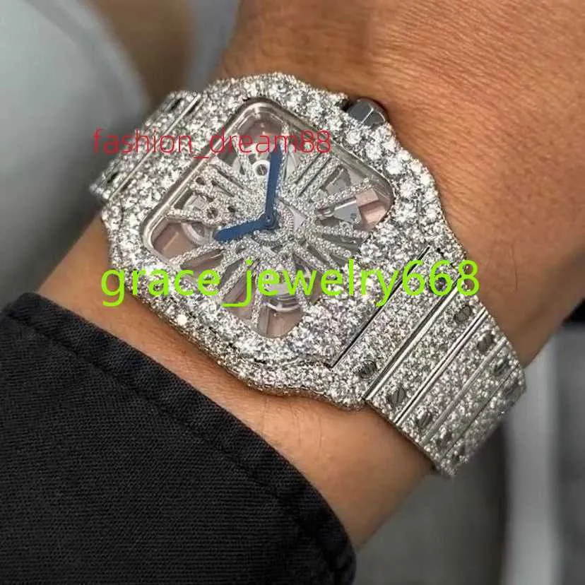 Diamond Tester VVS Moisanite High-Grade Personnalisez Iced VVS Moisanite Diamond Hip-Hop Electricity Watch Squelette Watch