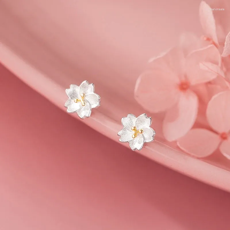 Studörhängen MloveAcc Högkvalitativ romantisk gåvor 925 Sterling Silver Cherry Blossom Flower for Women Drop