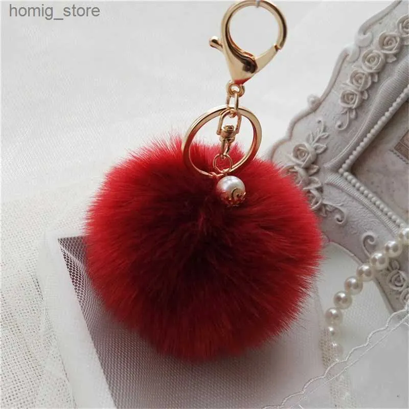 Plysch nyckelringar 8 cm päls fluffig pompom boll nyckelring falska kanin päls pompoms keyring handväska mjuk plysch charm bil hänge nyckel kedja party gynnar y240415