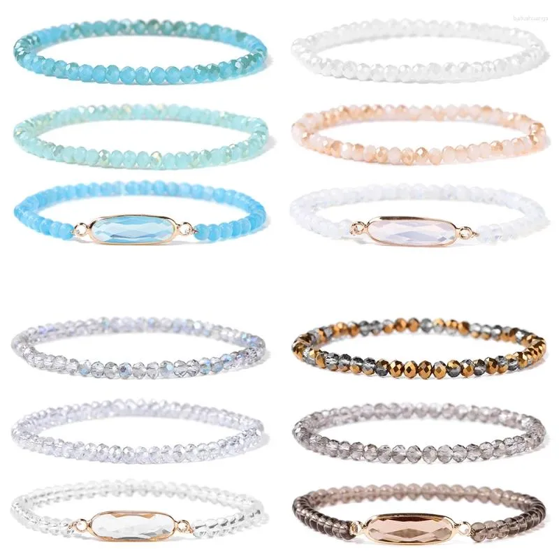 Strand 3pcs Bracelet Crystal Set à la main 4 mm Perles de quartz pour femmes hommes Brangles Stretch Jewelry Femme Friends Party