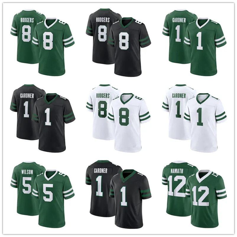 8 Aaron Rodgers Jersey Ahmad Sauce Gardner 5 Garrett Wilson Jets Breece Hall Darrelle Revis Joe Namath Quinnen Williams Ronnie Lott Haason Reddick Football Jerseys