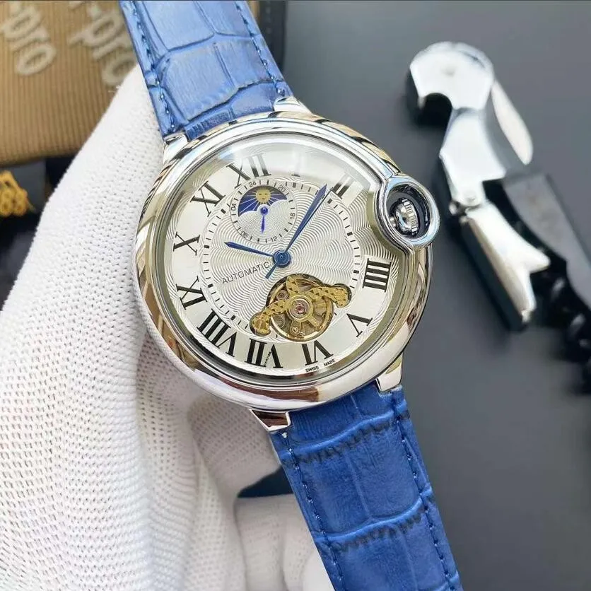 Designer -Armbanduhren Männer Frauen beobachten automatische mechanische Bewegung Armbanduhr Blue Ballon Business Uhren Relogio Lederarmband Montre de Luxe Au750 1022