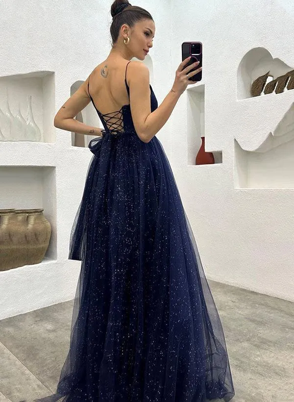 navy blue evening dresses plus size Goddiva Plus Spaghetti Strap Sequin Evening Maxi