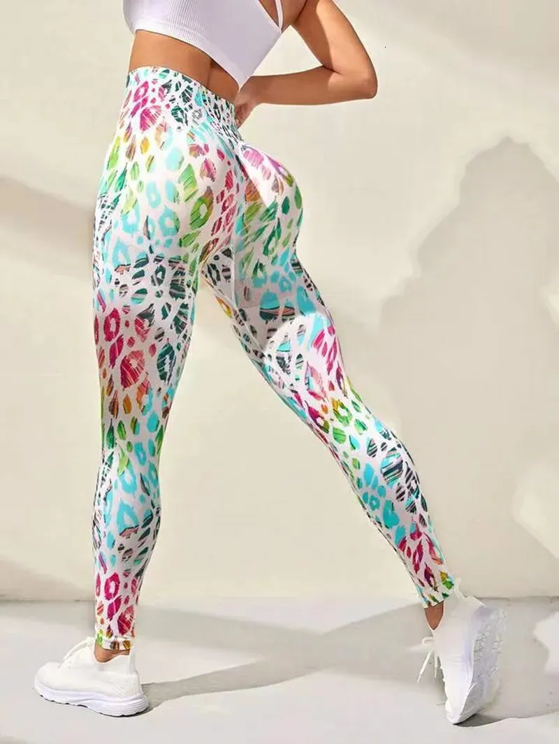 Pantalons de sport à cravate imprime 3D Femmes Samers Leggings High Taist Fitness Push Up Leggings Gym Vêtements Collages d'entraînement 240409