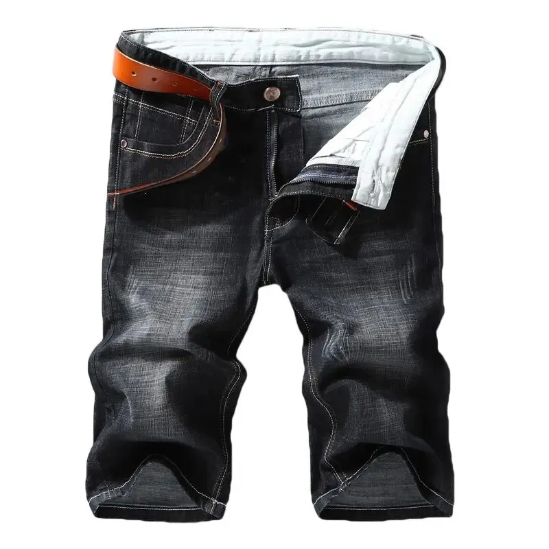 Men denim shorts de style estival section mince élastique Force slim ajustement court jeans de marque masculine de marque noire bleu 240410