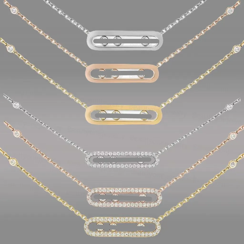 Top Fashion Designer M-serie Luxe ketting sieraden dames hanger ketting s925 zilveren 18k rose goud geometrische diamant glad drie diamanten sieraden cadeau