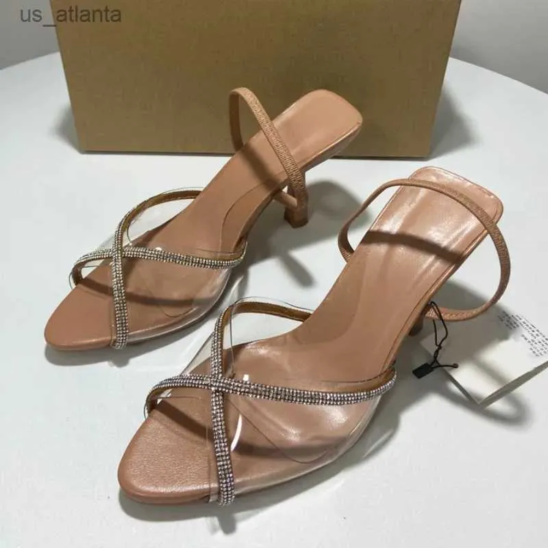 Sandals Summer Fashion Women Hight Heels ha puntato Shiny Sinestones Trasparente PVC Open punta SCARPE SLINGBACK SEXY per femmina H240416