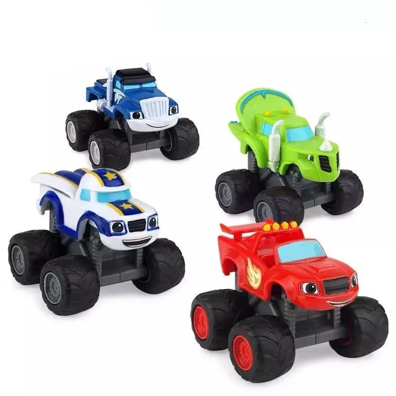 4PCS Lot Monsters Machines Alm CAR Zabawki Rosyjskie klasyczne Blaze Model Vehicle Truck Cartoon Figur Figer For Kids Prezenty urodzinowe 240402