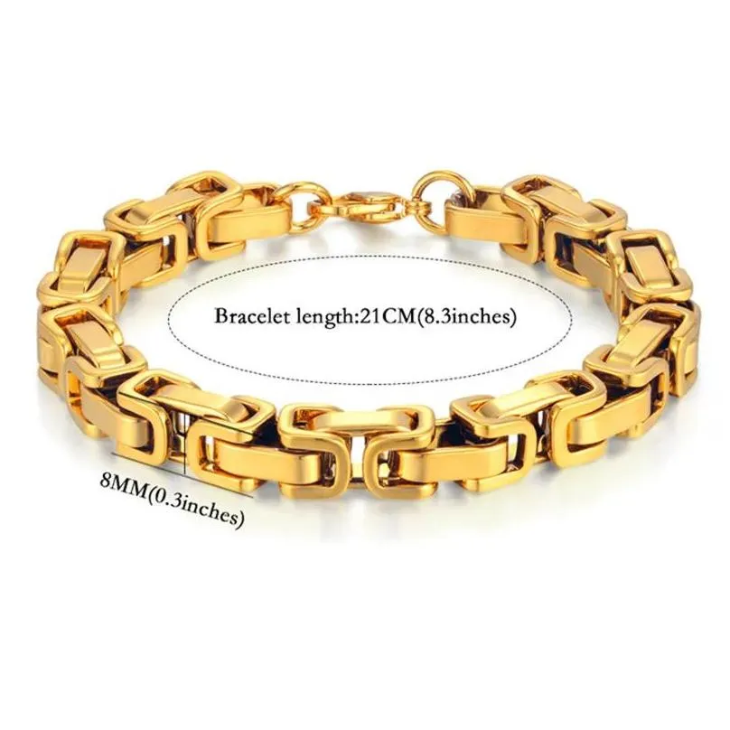 Bracelet Collier Hip Hop Byzantine Box Chain Set Golden Couleur solide 14K JEUX JEUILLES GO