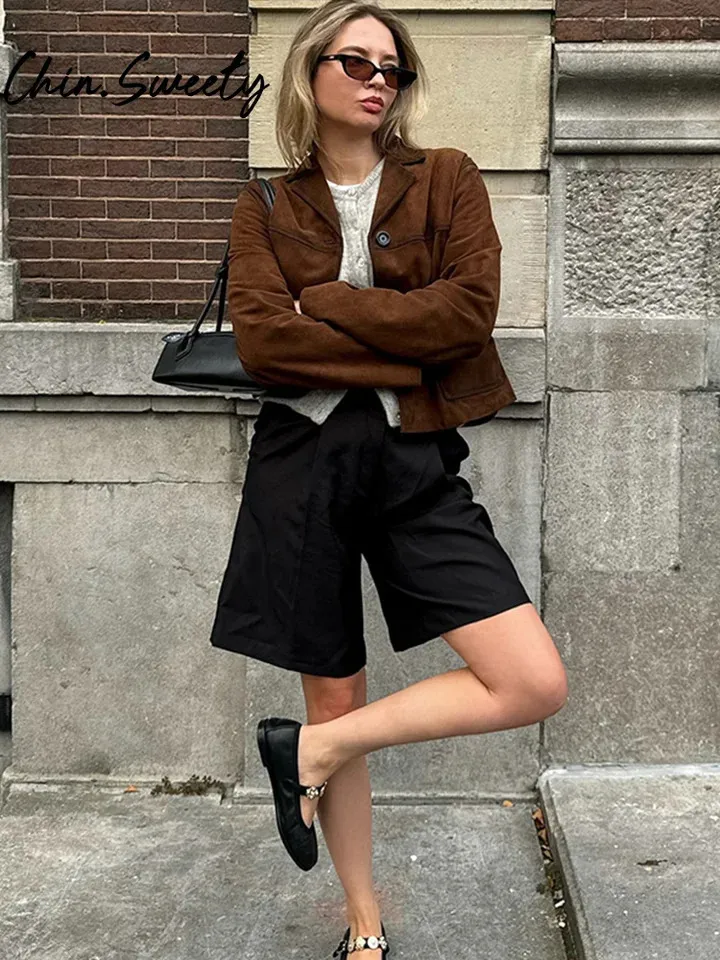 Retro Brown Suede Womens Suede Jacket Women With Single