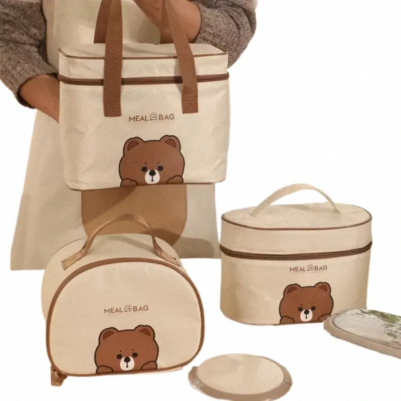 Bolsas de lancheira urso -urso Kids Bolsa de bento de grande capacidade para crianças mais refrigerador com isolamento térmico com copo Tablee Caixa de piquenique F5kt#