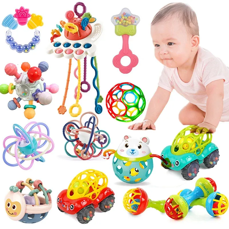 Baby Rattles Toys Born Sensory Teether Development Games Pedagogiskt spädbarn för spädbarn 0 6 12 månader 240407