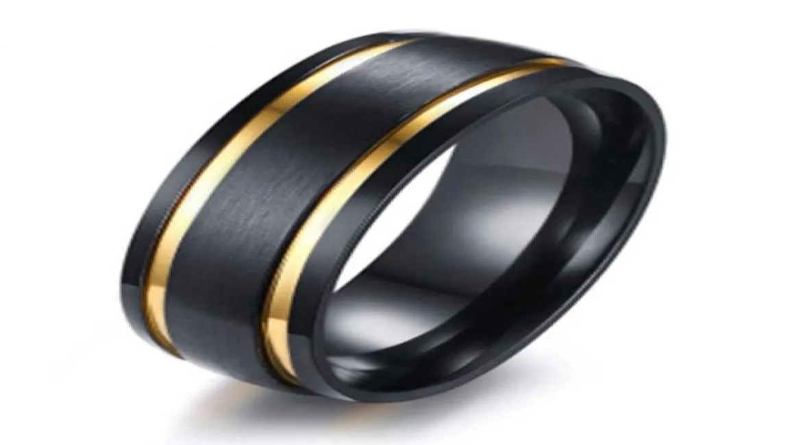 Whole Mens Black Gold Stainless Steel Wedding Band Rings Anniversary Gift70874007538067