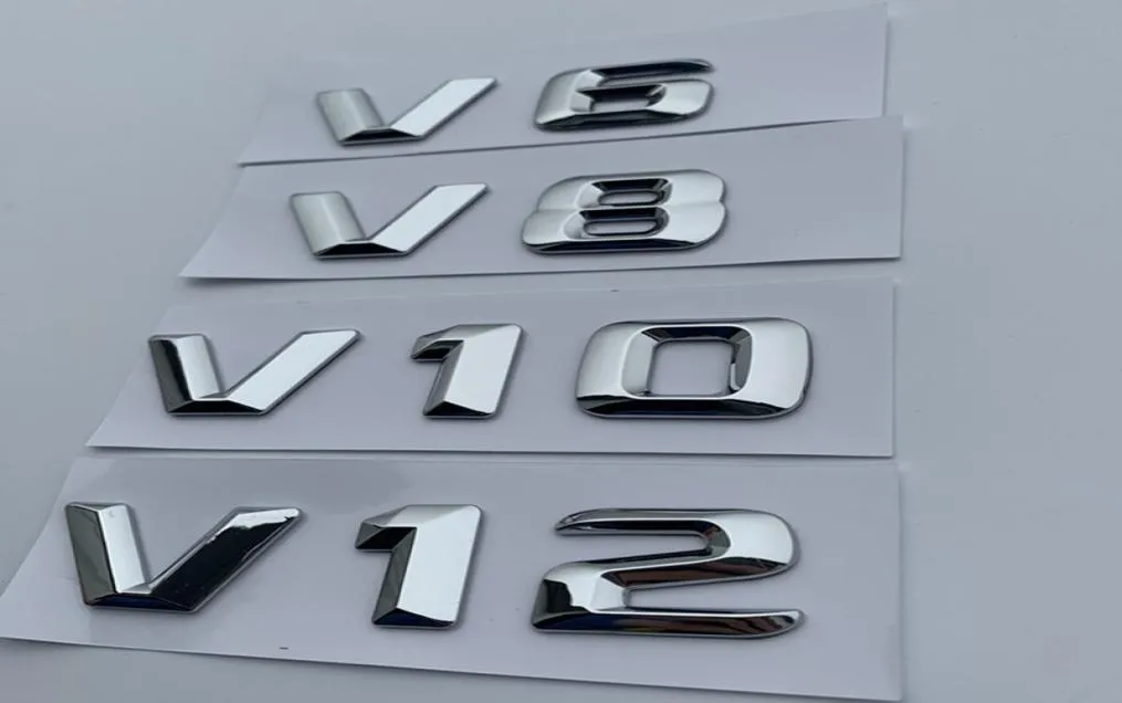 V6 V8 V10 V12 Letter Number Chrome Emblem Logo för Mercedes Benz C200 E300 Car Styling Fender Discharging Capacity Mark Sticker8687278