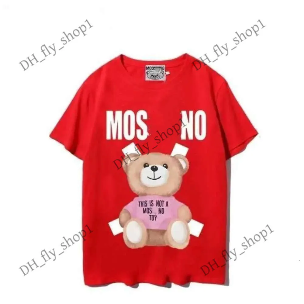 Designer Moscino Mulheres Camisa Verão Marcas de luxo Tee gráfico Cartoon urso de algodão solto pescoço redondo para lazer ao ar livre Moschin Hoodie masculino Tops Moschinno 90