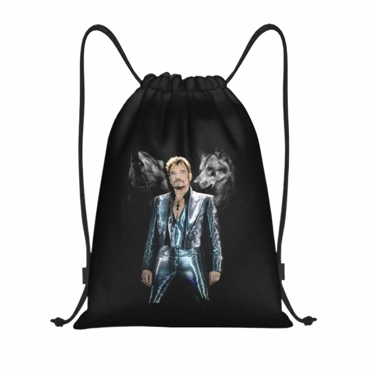 Niestandardowy Johnny Hallyday z torbą Wolf Stackstring do sklepu jogi plecaki kobiety mężczyźni francuska piosenkarka rocka sportowa sackpack A7f0#