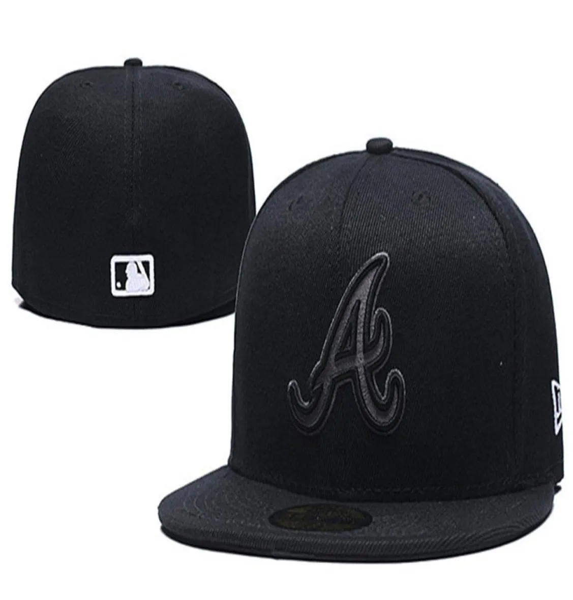 2020 Men039s Braves Full Black Color Taille ajusté Chapeaux plats Une lettre Broidered Taille Caps Hip Hop Design Baseball Full Fermed C5777754