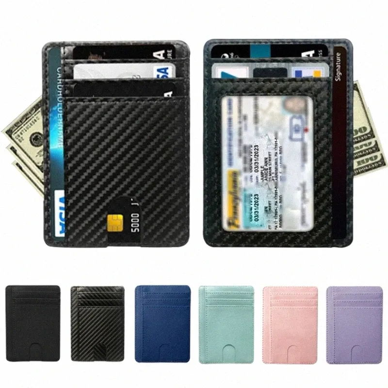 8 Slot Slim RFID Blocking Leather Wallet Credit ID Card Holder Purse Mey Case Cover Anti Theft for Men Women Men Fi Bags s8Oy#