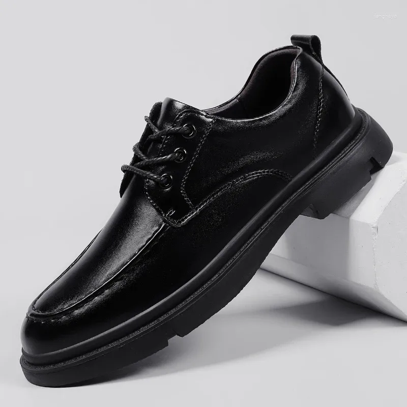 Casual Shoes Man oryginalna skórzana koronka w górę Oxfords Flat Outdoor Fashion Business Moccasins Black