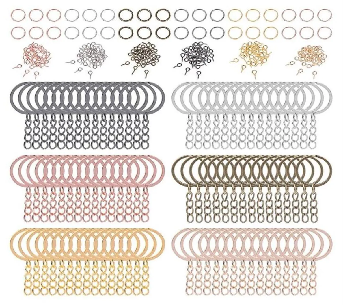 Keechains R3MC 450x Kit di anelli della catena chiave colorato tra cui 90x portachiavi con 180xjump 180xscrew Eye Pin Bulk 6 Cololr186L1716732