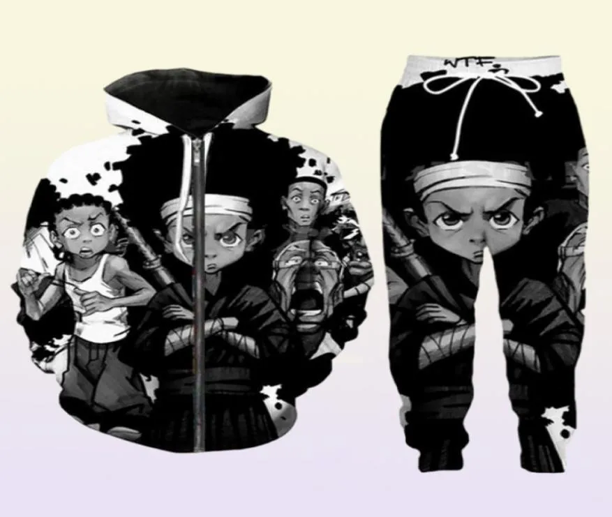 Sortie de nouveaux Menwomens Boondocks Funny 3D Print Fashion Tracksuit Pants Zipper Hoodie Casual Sportswear L0153388470