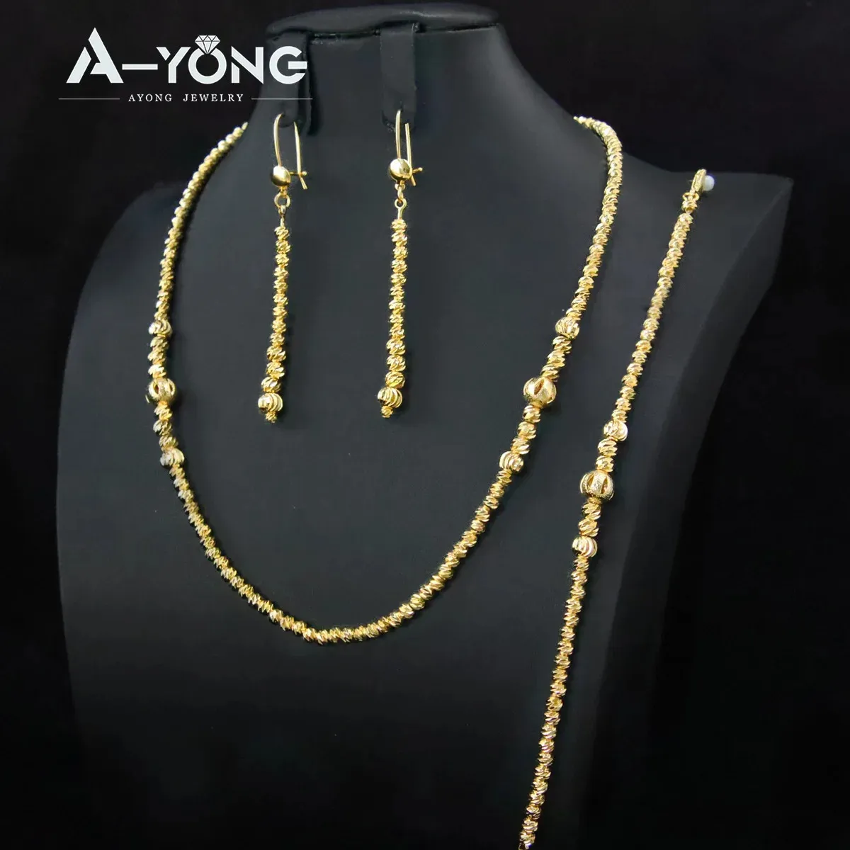 Ayong Arab Elegant Gold Color Necklace Set 21k Copper Gold Plated Muslim Islamiska pärlsmycken Dubai Womens Luxury Daily Wear 240412