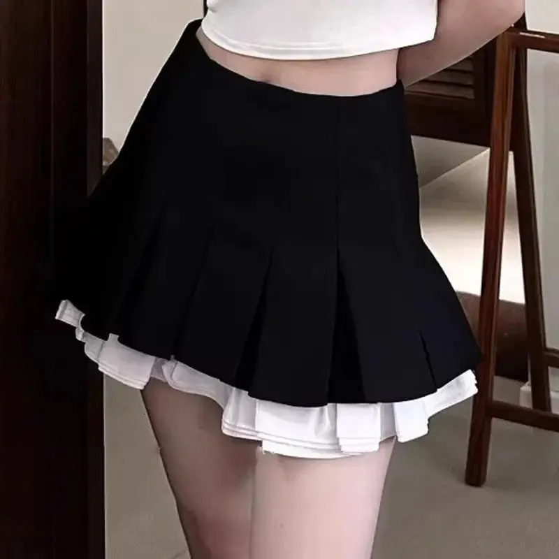 DeepTown Japan Style Mini plisowana spódnica Kobiety Czarne krótkie spódnice Śliczne szary preppy Słodka lato żeńska patchworka 240416