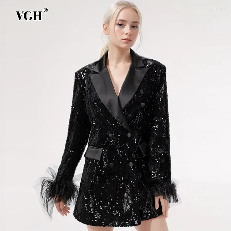 Abiti da donna VGH Solid patchwork patchwork blazer per donne maniche lunghe con il colletto selato Sungola singola tunica blazer Fashion femmina