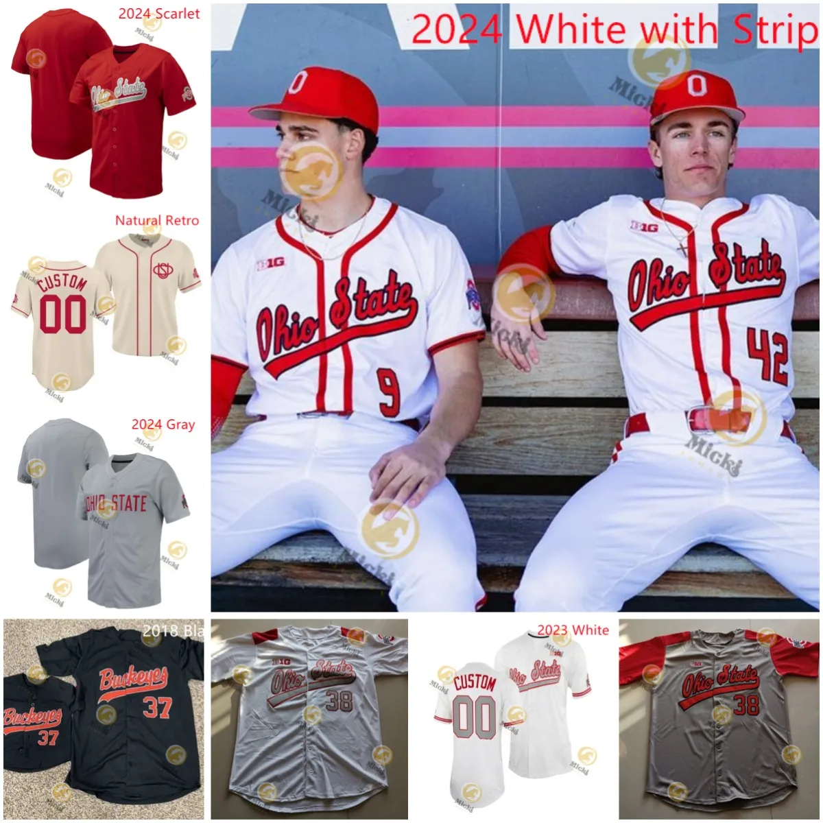 Joey Aden Gavin Bruni Kade Kern Ohio State Buckeyes Béisbol Jersey Seth Lonsway Garrett Burhenn Marcus Ernst Trey Lipsey Customed Ohio State Jerseys