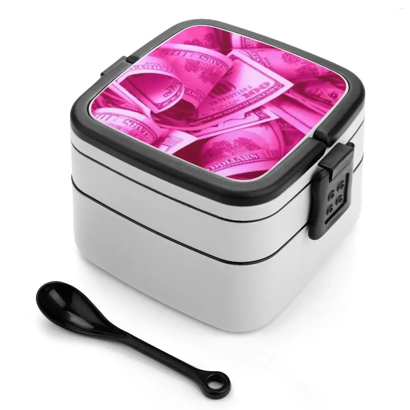 Dinnerware Pink Y2K Money Aesthetic Double Layer Bento Box Portable Lunch For Kids School 80S 90S 00S Glitter