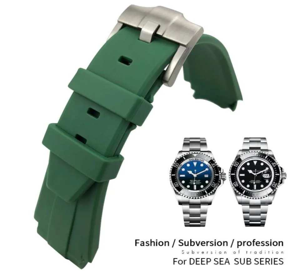 Bande de montre en silicone en caoutchouc de 21 mm 20 mm pour le rôle de la mer de profondeur de la mer Deeproproof acier Boucle Black Blue Green GMT Strap1127790