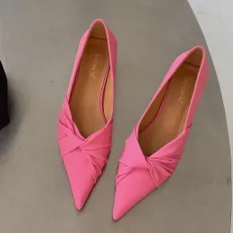 Pumps 2022 Brand INS Luxury Women Korean Designer Pointed Toe Kitten Heels Neon Pink Beige Low Heels Pumps Office Lady Dress Prom Shoe