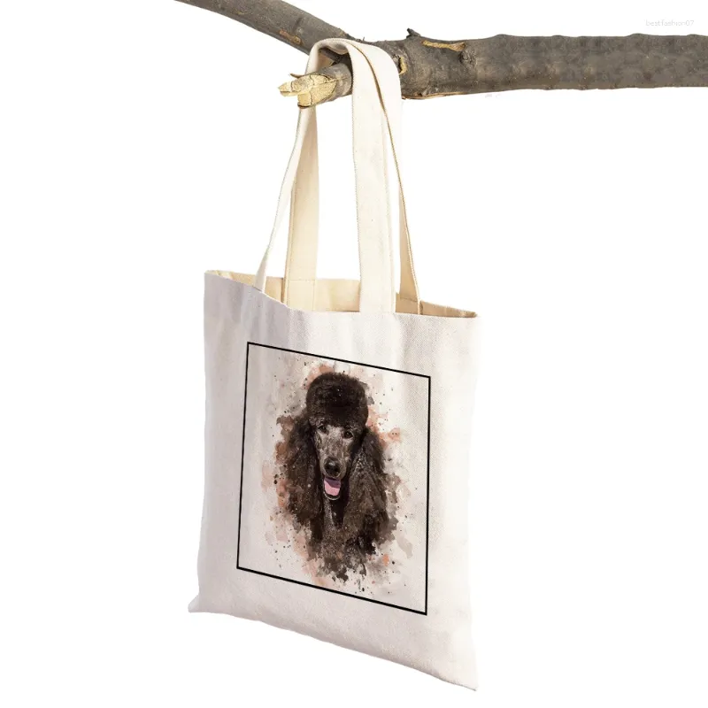 Sacchi per la spesa d'acquisto Animal Women Women Canvas Eco Tote Borsa Reusibile cartone animato Dog Lady Shole Supermarket Shopper Borse