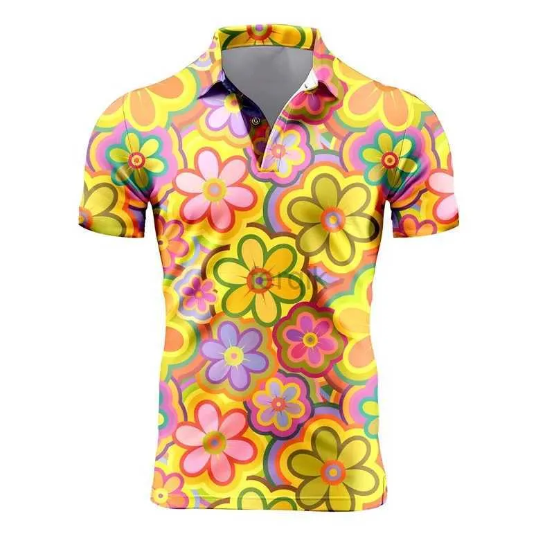 Camisas casuales para hombres para hombres Retro manga corta polo 3d flores de impresión completa t para hombres camiseta de gran tamaño de verano tops blusa masculina 24416