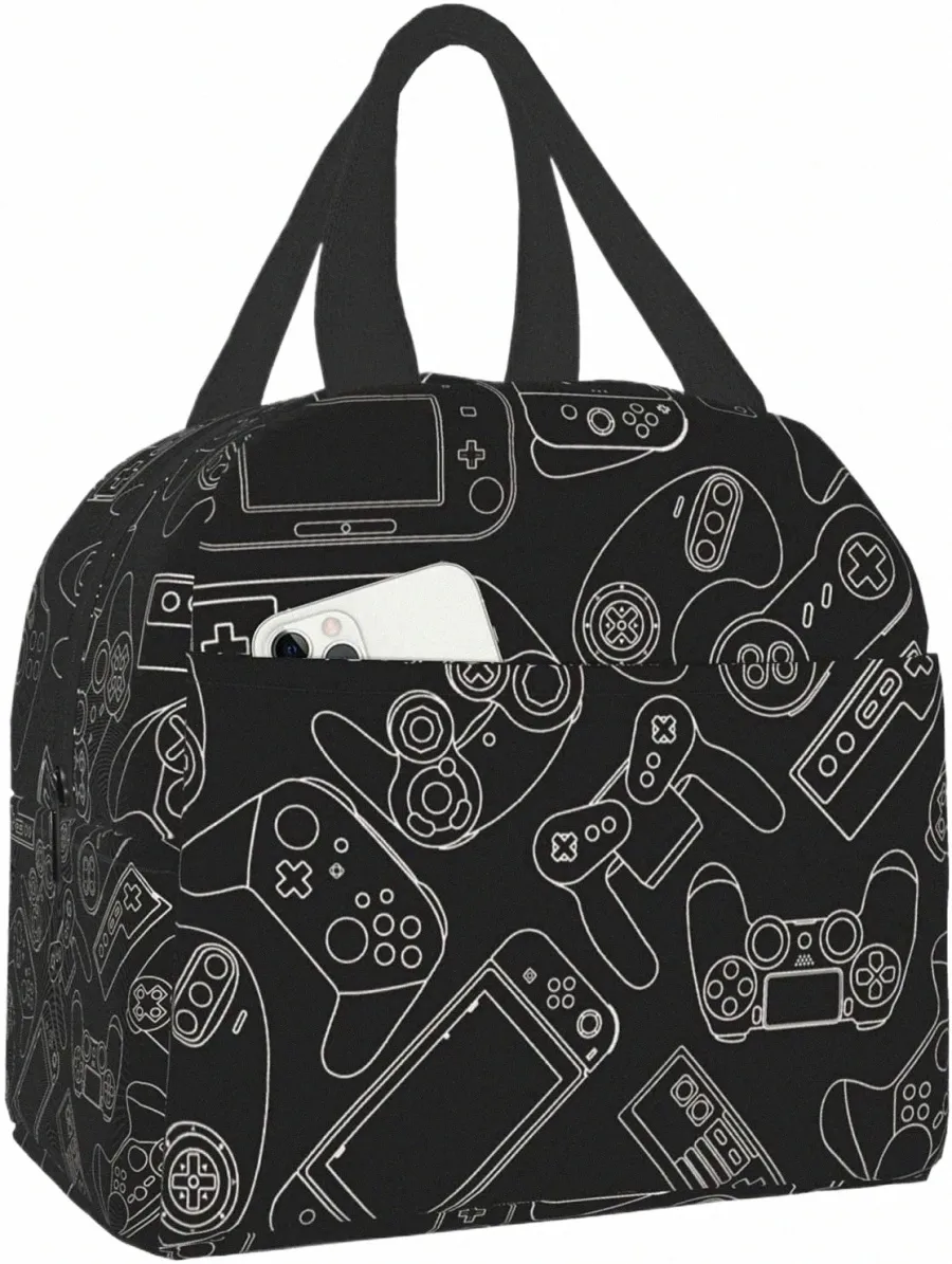 Elektrische game Ctroller Background Lunch Bag Compact handtas Game Board Patroon herbruikbare lunchbox K4YA#