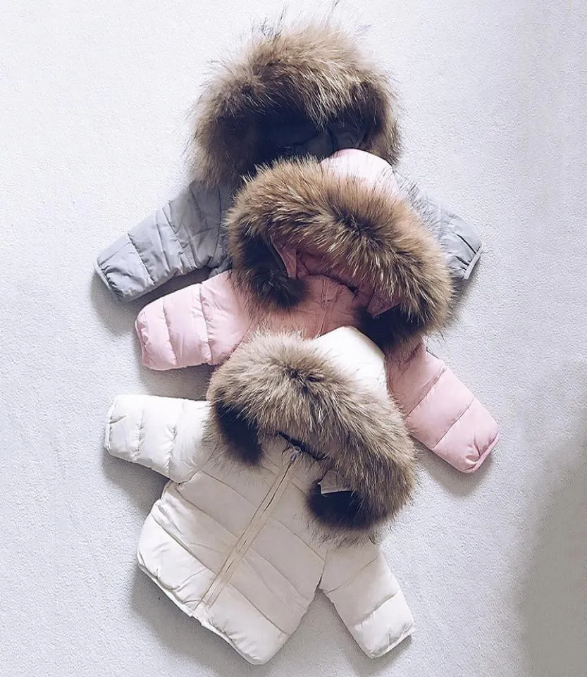 Baby Boy Girl Winter Jacket Thick Cotton Padded Infant Toddler Fur Hooded Coat Solid Snow Suit Zipper Baby Clothes wQ574980695