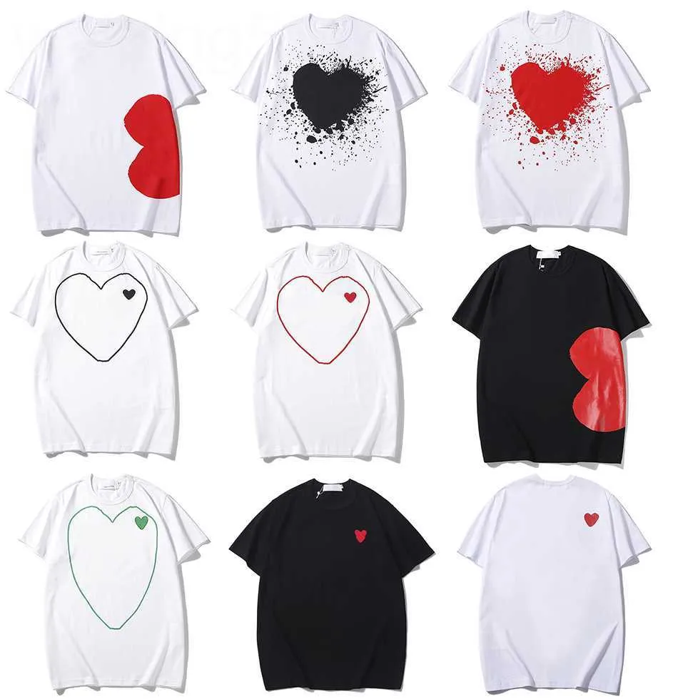 Mens Casual Cotton Embroidered Love Eyes T-shirt Löst passform Kort ärm Parstil Tryckt bottentröja