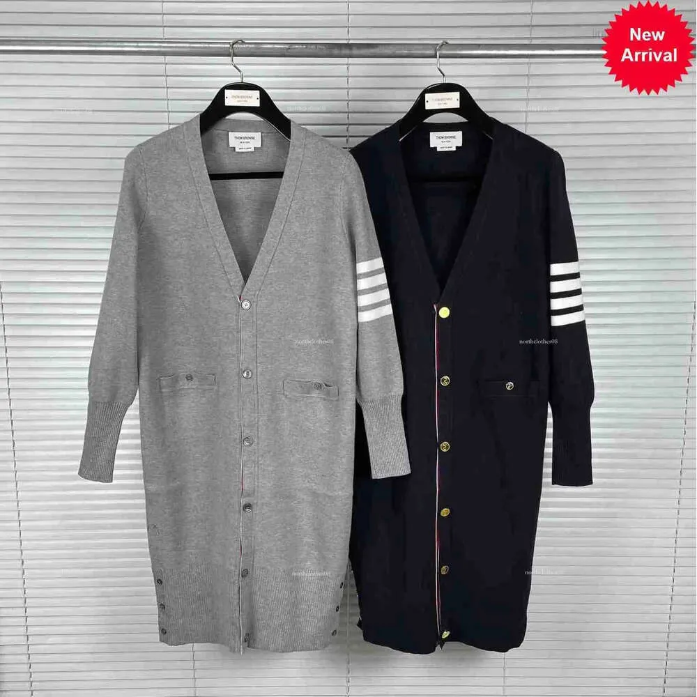 Direct Sales Tb Autumn New Mid Length Four Bar Cardigan With Inner Woven Belt Knit Sweater Both Men And Women Same Style For Couples