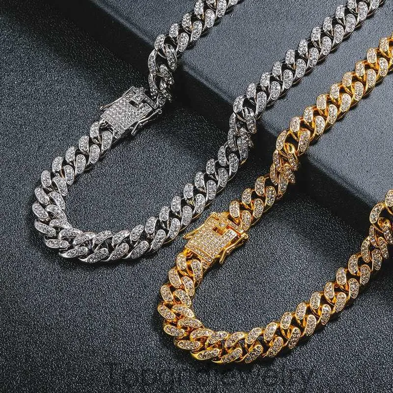 Street CUBAN CHAIN full of diamond hot mens and womens coarse gold Cuban Bracelet ins hip hop Necklace