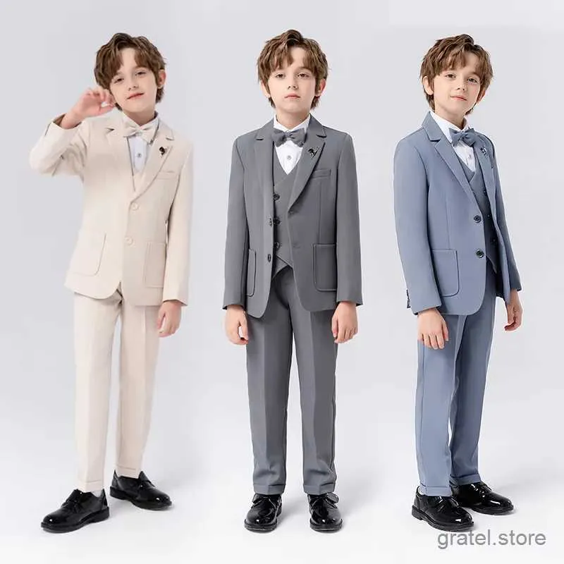 Suits School Children Jacket Vest Pants Bowtie Piano Party Dress Boys Performance Costume Kids Graduation Ceremony Photograph Suit