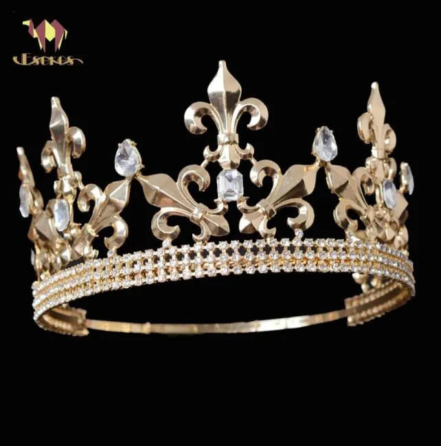 Eseres Vintage King Crown для мужчин Золото Большой Размер Регулируемый круг Королевский король Тиара Свадебные аксессуары для волос C181120013666071