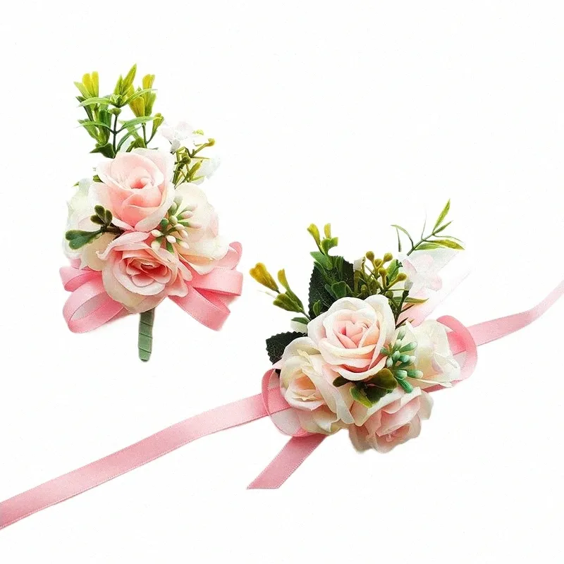 LKY FR Wedding Boutniere Groom Brooch FRS Artificial Roses Armband för brud Corsage Pins äktenskap bröllopsmän Buttol H09L#